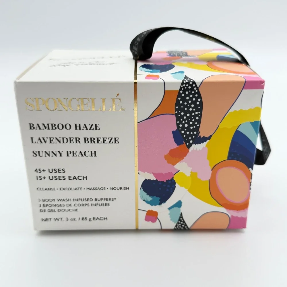 Spongellé Body Wash Infused Buffer Trio Set Bamboo Haze Lavender Sunny Peach New